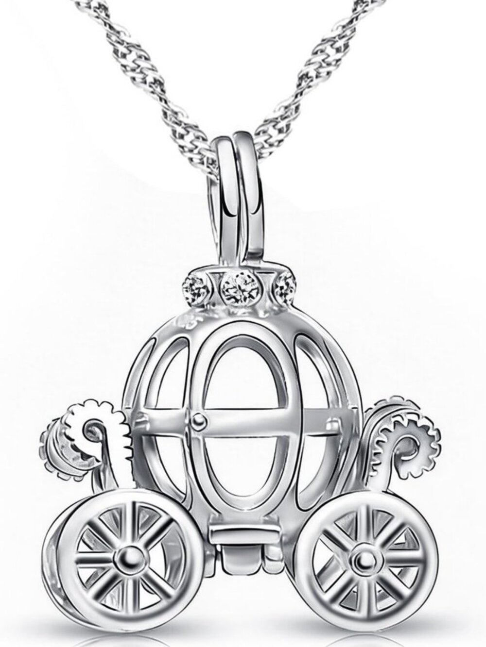 925 Sterling Silver Pumpkin Carriage Pendant Necklace & Bracelet Set - Cute